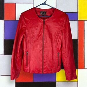 PHISTIC Lamb Leather Crop Jacket Blazer Blood Red Women's Size M (S?) ~ EUC